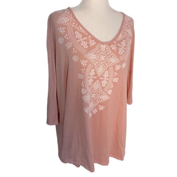 Peach & White Boho Fall Top 2X - Picture 1 of 6